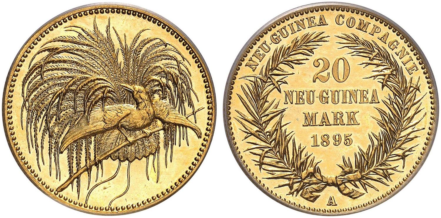 ドイツ領 ニューギニア1895年20マルク極楽鳥PCGS PR66 CAM 