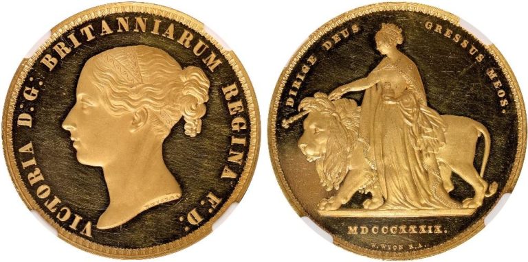 イギリス1839年5ポンド金貨ウナ＆ライオン パターンPCGS PR62 DCAM - PREMIUM GOLD COIN