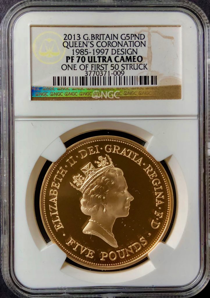 イギリス2013年エリザベス女王戴冠60年5ポンド金貨4枚セットPF70UCAM