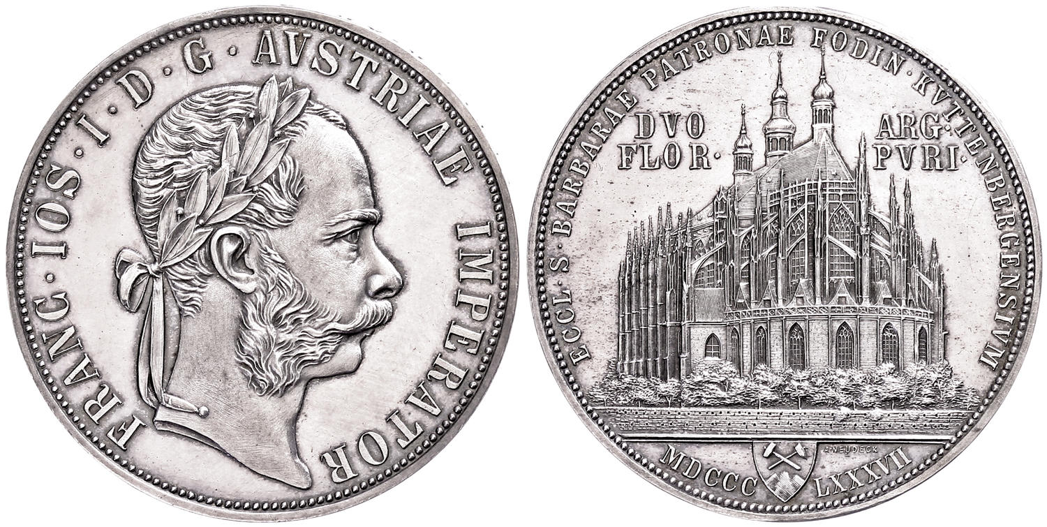 オーストリア 銀貨 2グルデン 銀婚式 １枚 オーストリア1887年クッテンベルク鉱山開発再開2グルデン銀貨