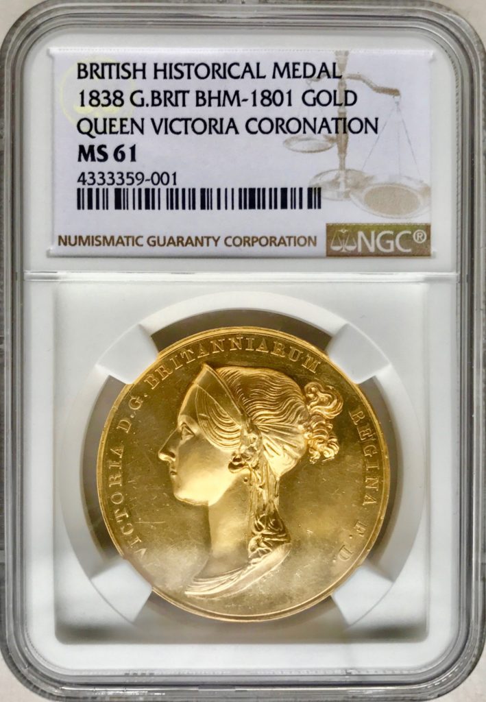 イギリス1838年ヴィクトリア女王戴冠記念メダルMS61 170万円➡️150万 
