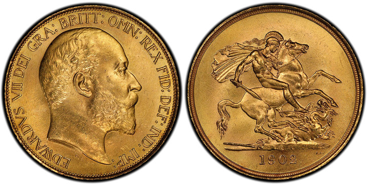 イギリス1902年エドワード7世5ポンド金貨PCGS MS64 - PREMIUM GOLD COIN