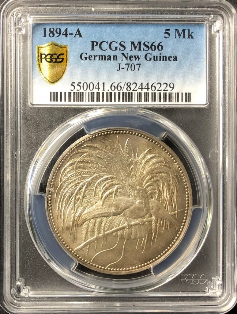 ドイツ ニューギニア1894年5マルク銀貨極楽鳥NGC MS66 - PREMIUM GOLD COIN