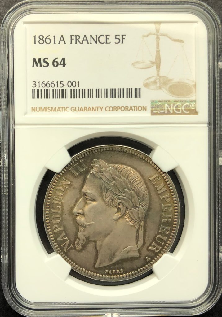 最大級セネガル　1874年　5フラン　PCGS 64 コレクション