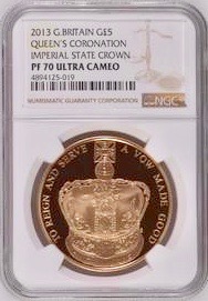 イギリス2013年5ポンド金貨エリザベス戴冠60年王冠NGC PF70UCAM 