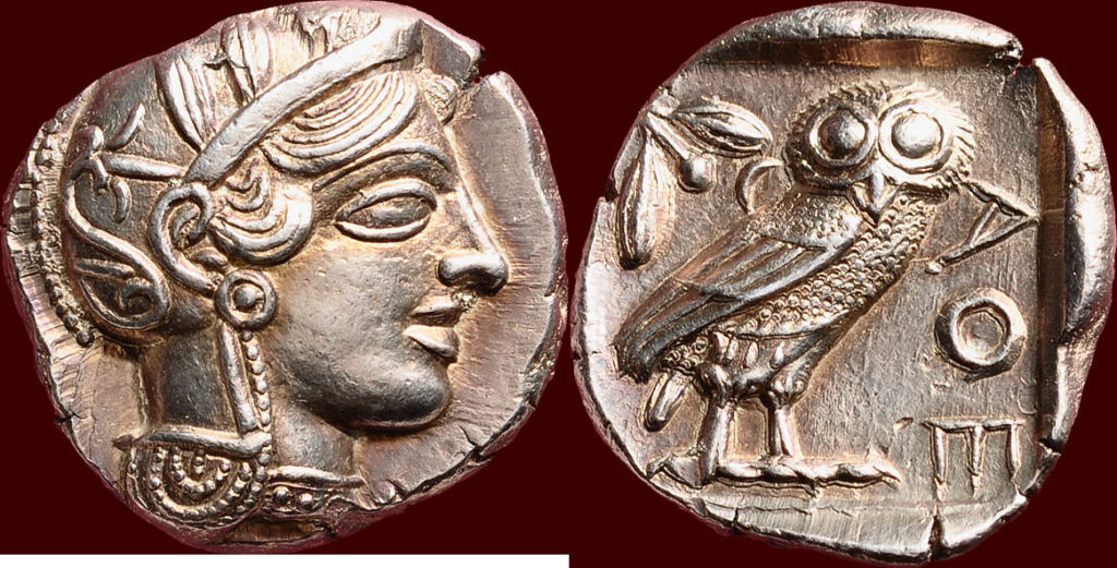 古代ギリシャ アテネ 紀元前515-510年テトラドラクマ フクロウ銀貨 