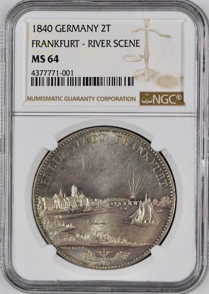 ドイツ フランクフルト1840年2ターラー銀貨 都市景観NGC MS64 - PREMIUM GOLD COIN