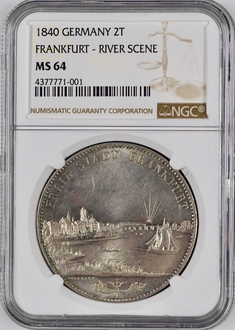 ドイツ フランクフルト1840年2ターラー銀貨 都市景観NGC MS64