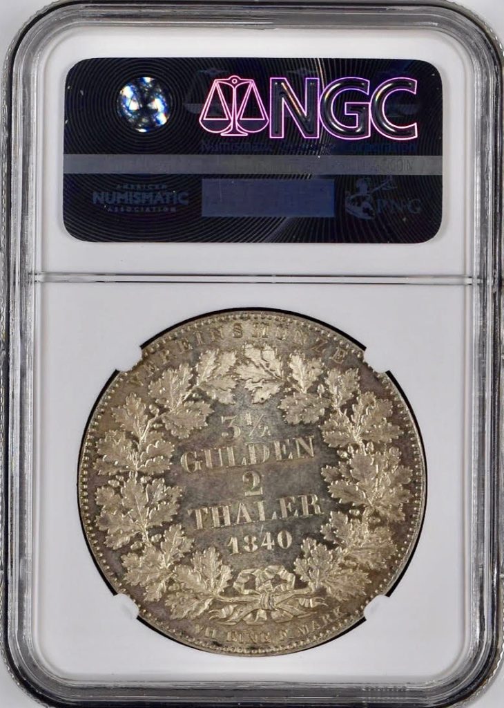 ドイツ フランクフルト1840年2ターラー銀貨 都市景観NGC MS64