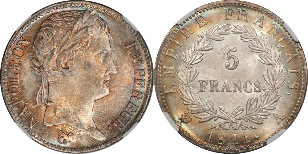 フランス1811年ナポレオン1世5フラン銀貨NGC MS64 - PREMIUM GOLD COIN