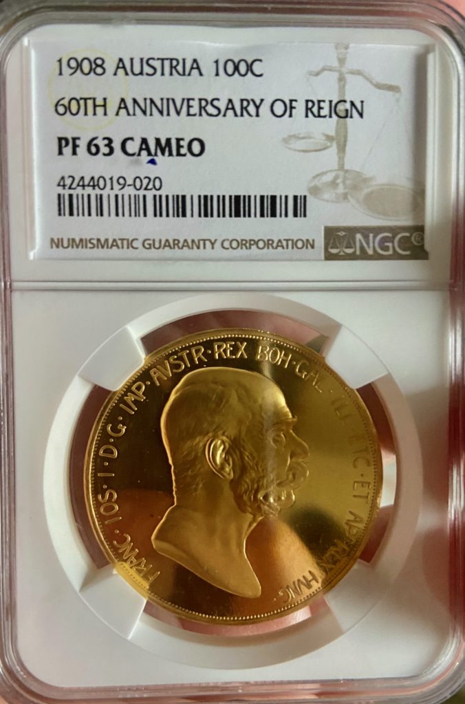 オーストリア1908年100コロナ金貨PF63CAM 雲上の女神 - PREMIUM GOLD COIN