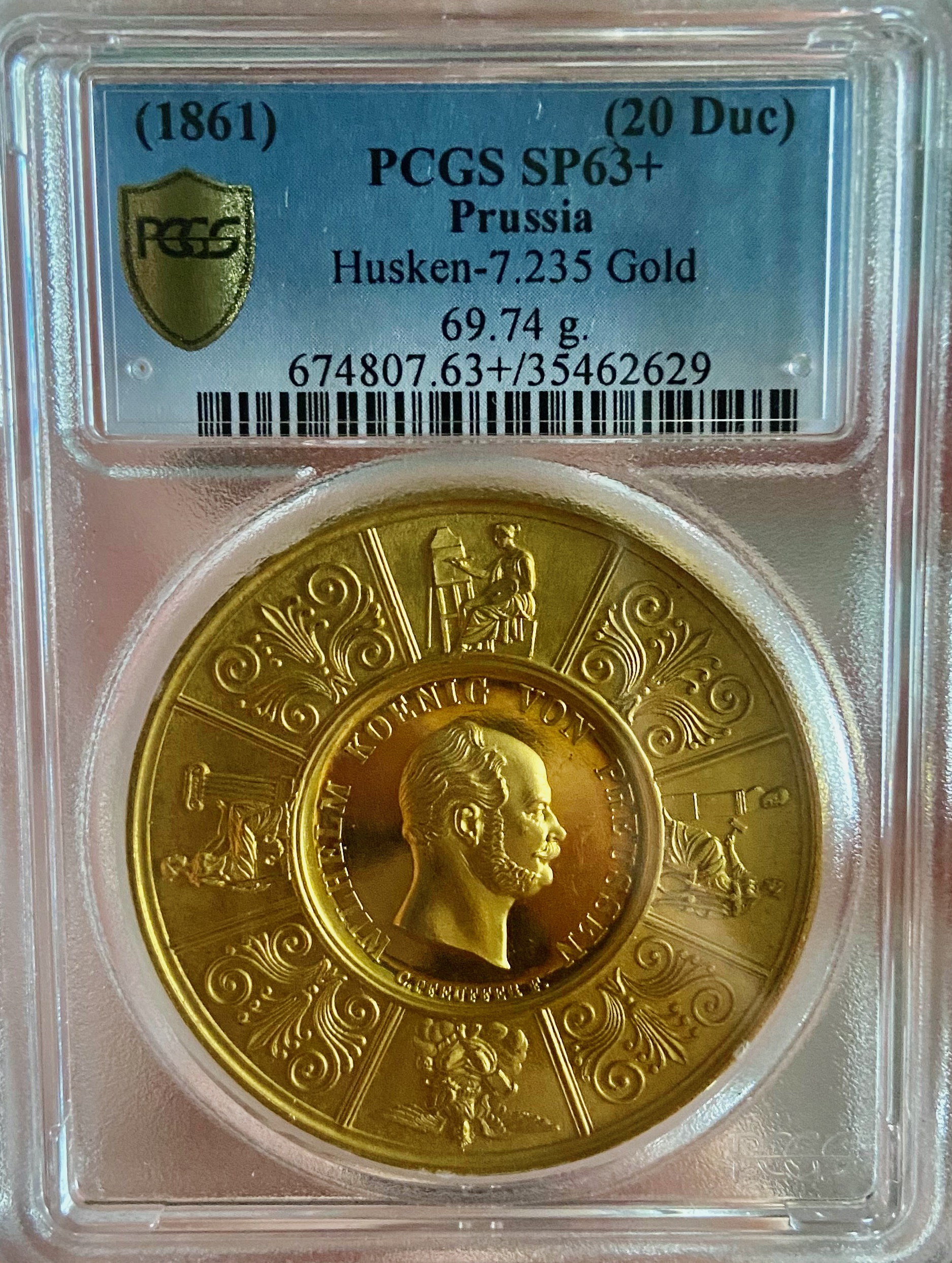 ドイツプロイセン1861年20ダカットゴールドメダルPCGS SP63+ 