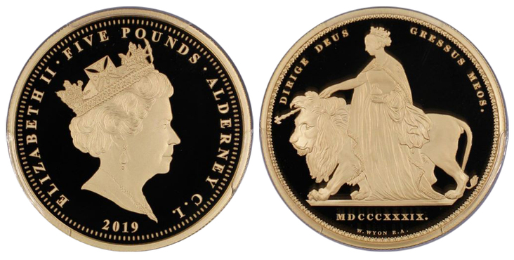 オルダニー2019年ウナ＆ライオン5ポンド金貨PCGS PR70DCAM - PREMIUM