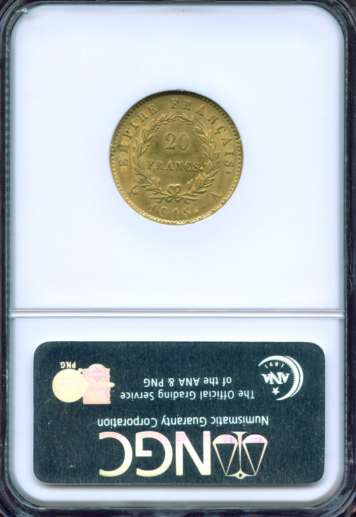 売約済 フランス1815年20フラン金貨ナポレオン百日天下NGC MS62 