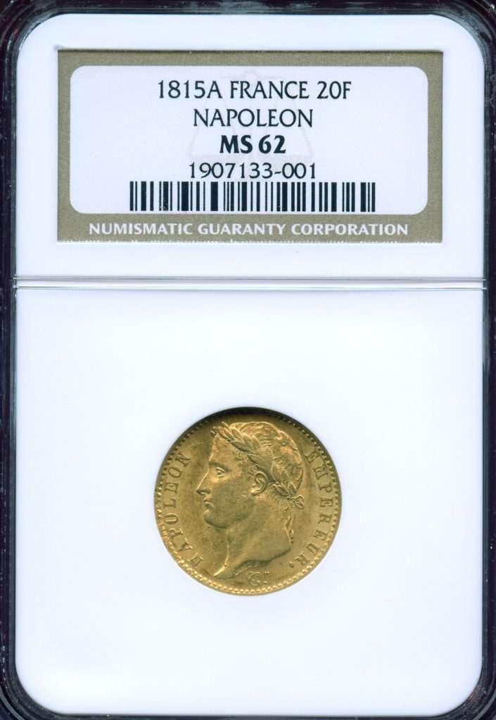 売約済 フランス1815年20フラン金貨ナポレオン百日天下NGC MS62 