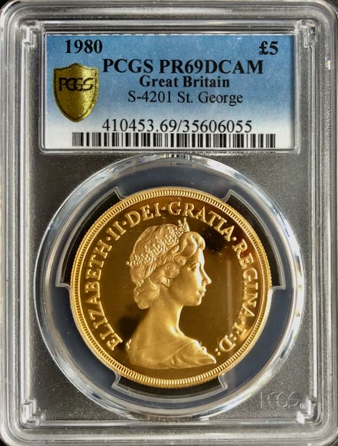 イギリス1980年ヤングエリザベス5ポンド金貨PCGS PR69DCAM - PREMIUM 