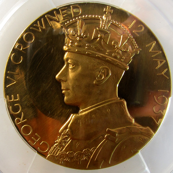 売約済 イギリス1937年ジョージ6世戴冠記念大型メダルPCGS SP62