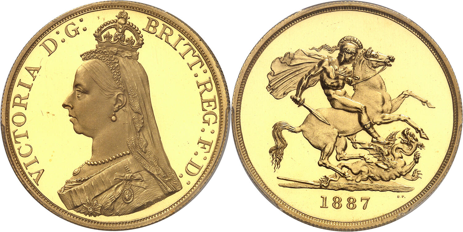 英国 1887年 ビクトリア女王 ジュビリーヘッド 5ポンド金貨 PR65+ 