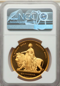 イギリス 1839年 ヴィクトリア女王 ウナとライオン 5ポンド金貨 PR66