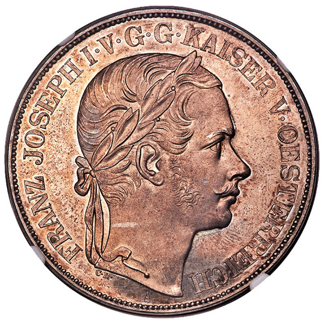 オーストリア1857年フランツ・ヨーゼフ1世2ターラー銀貨トリエステ鉄道