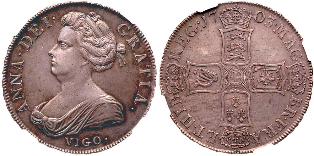 イギリス1703年 アン女王 クラウン銀貨 VIGO MS61 オークション - PREMIUM GOLD COIN