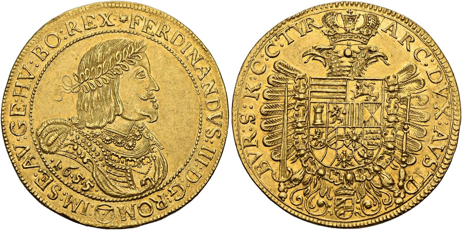 神聖ローマ帝国 1655年 フェルディナント3世 10デュカット金貨 MS61 NGC オークション PREMIUM GOLD COIN