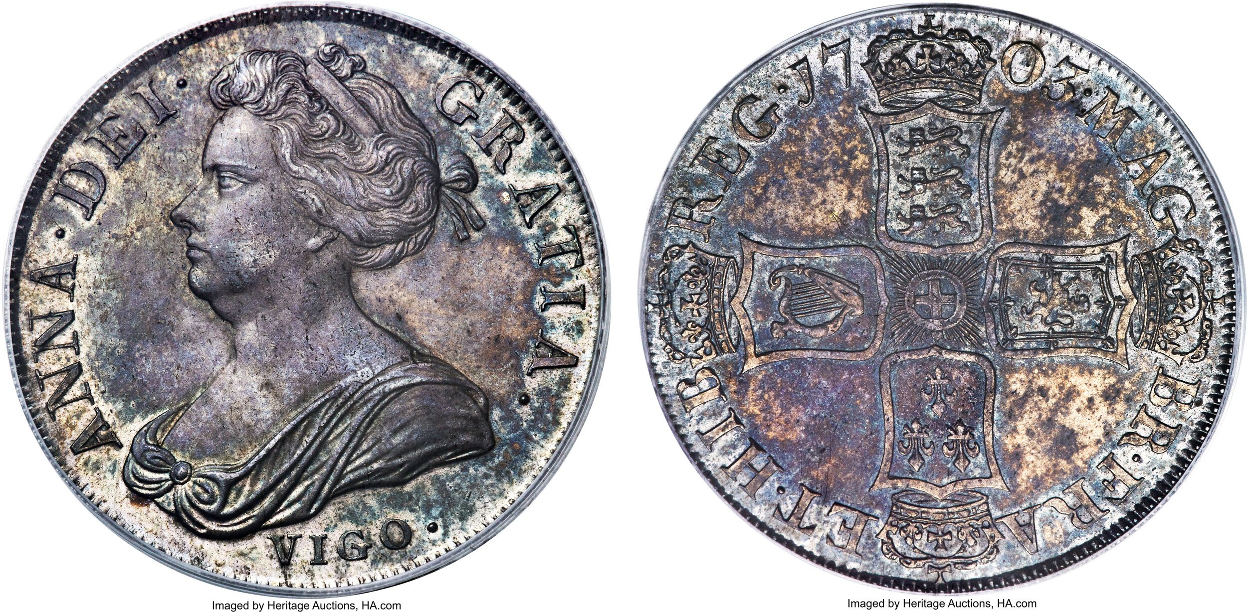 イギリス 1703 アン女王 1/2クラウン 銀貨 NGC AU 58 4463250001