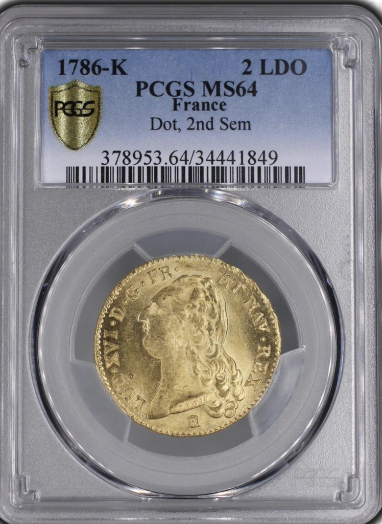 フランス1786年ルイ16世2ルイドール金貨PCGS MS64 PREMIUM GOLD COIN