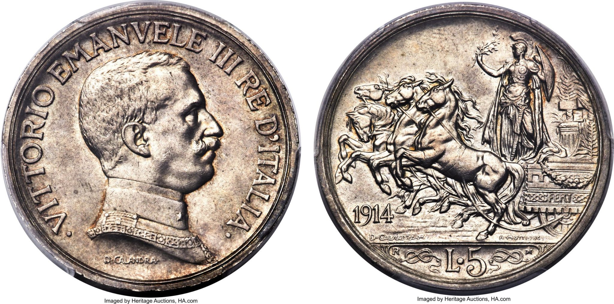 イタリア 1914年 ヴィットリオ・エマヌエーレ3世 5リレ金貨 MS66 PCGS オークション PREMIUM GOLD COIN
