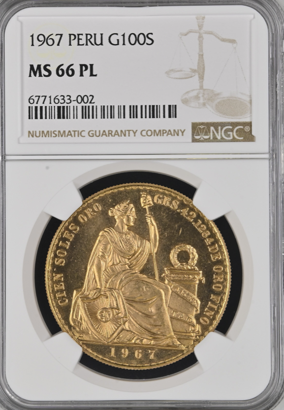 ペルー1966年坐像の女神100ソル金貨NGC MS66PL最高鑑定 - PREMIUM GOLD