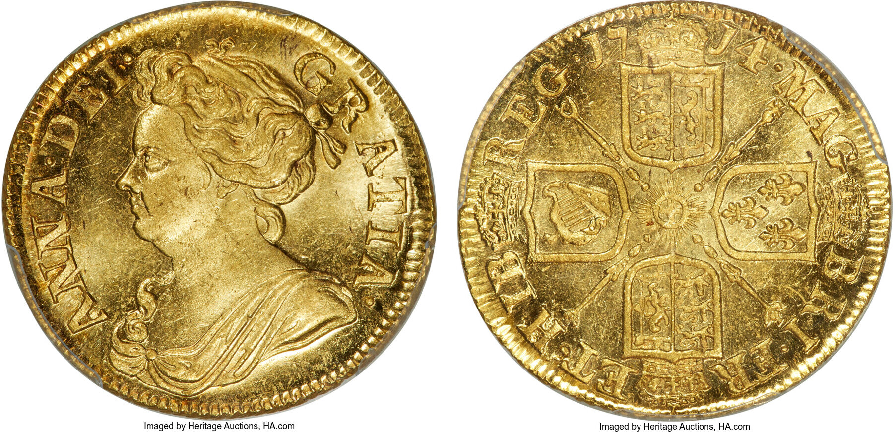 イギリス 1714年 アン女王 1ギニー金貨 MS65 NGCオークション