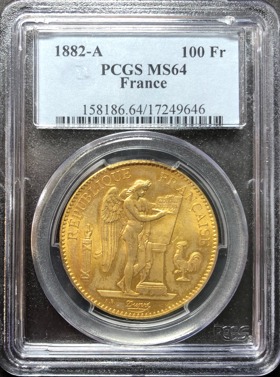 フランス1882年エンジェル100フラン金貨PCGS MS64 - PREMIUM