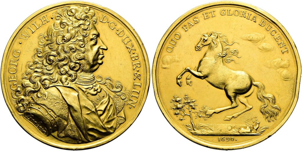 ドイツ ブラウンシュヴァイク1690年 ゲオルク・ヴィルヘルム50ダカット金貨 オークション結果 PREMIUM GOLD COIN