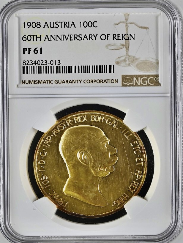 オーストリア1908年100コロナ金貨雲上の女神 NGC PF61 - PREMIUM