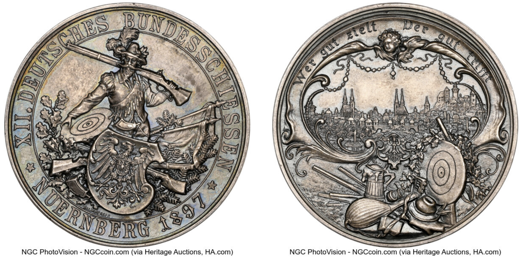 ヘリテージオークションに出品しています。1897年ニュルンベルク射撃祭MS62 - PREMIUM GOLD COIN