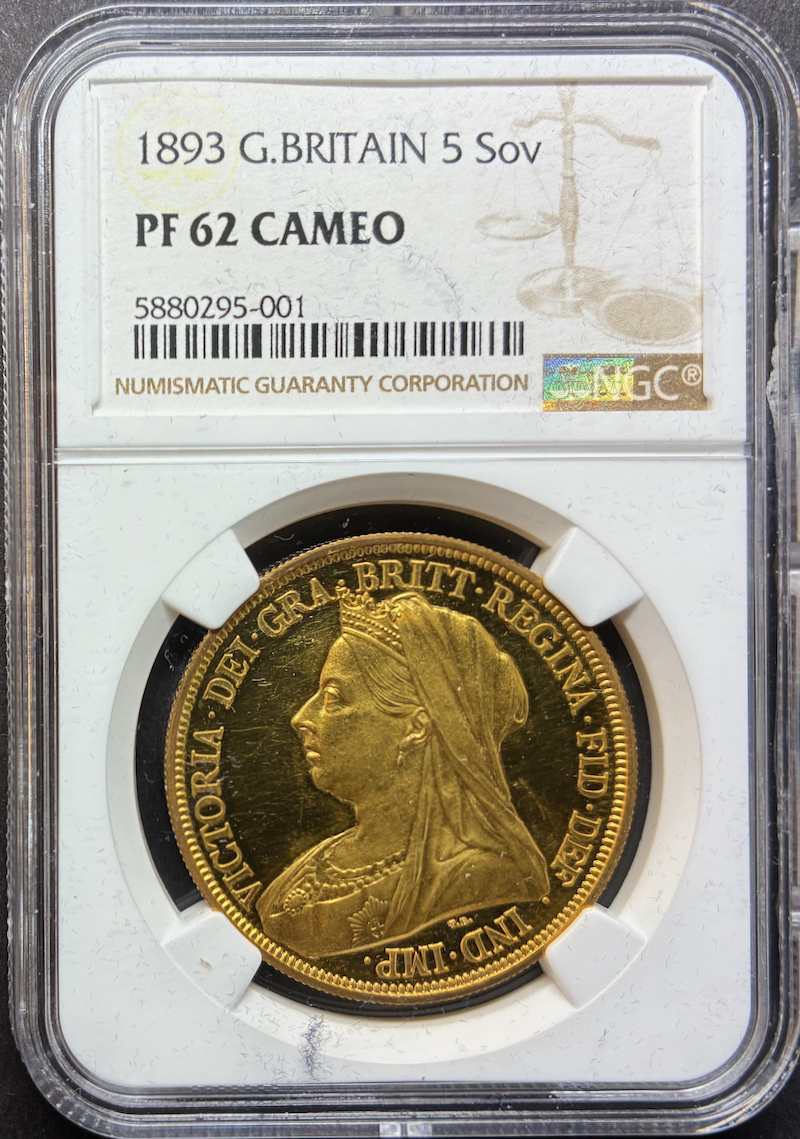 イギリス1893年ヴィクトリア5ポンド金貨 NGC PF62CAM - PREMIUM