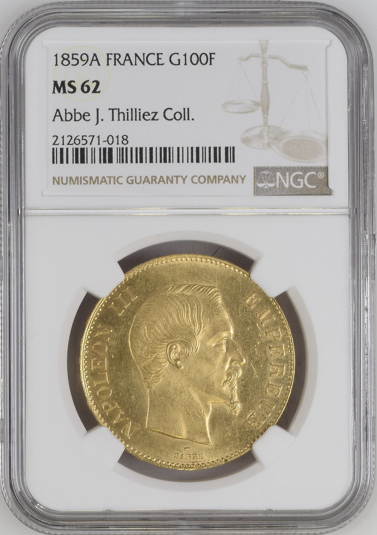 1859年 フランス 10フラン金貨 ナポレオン3世 NGC XF 45 動画あり】フランス10フラン金貨 エンペラー ナポレオン III