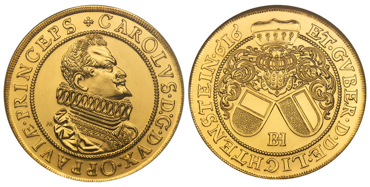 リヒテンシュタイン1616年／1966年カール1世10ダカット金貨NGC MS68を