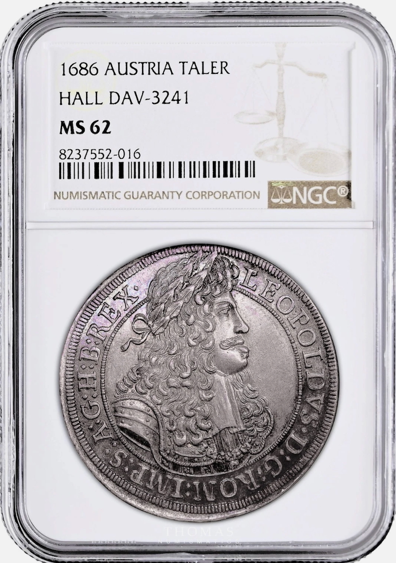 神聖ローマ帝国1686年レオポルト1世ターラー銀貨 NGC MS62 - PREMIUM