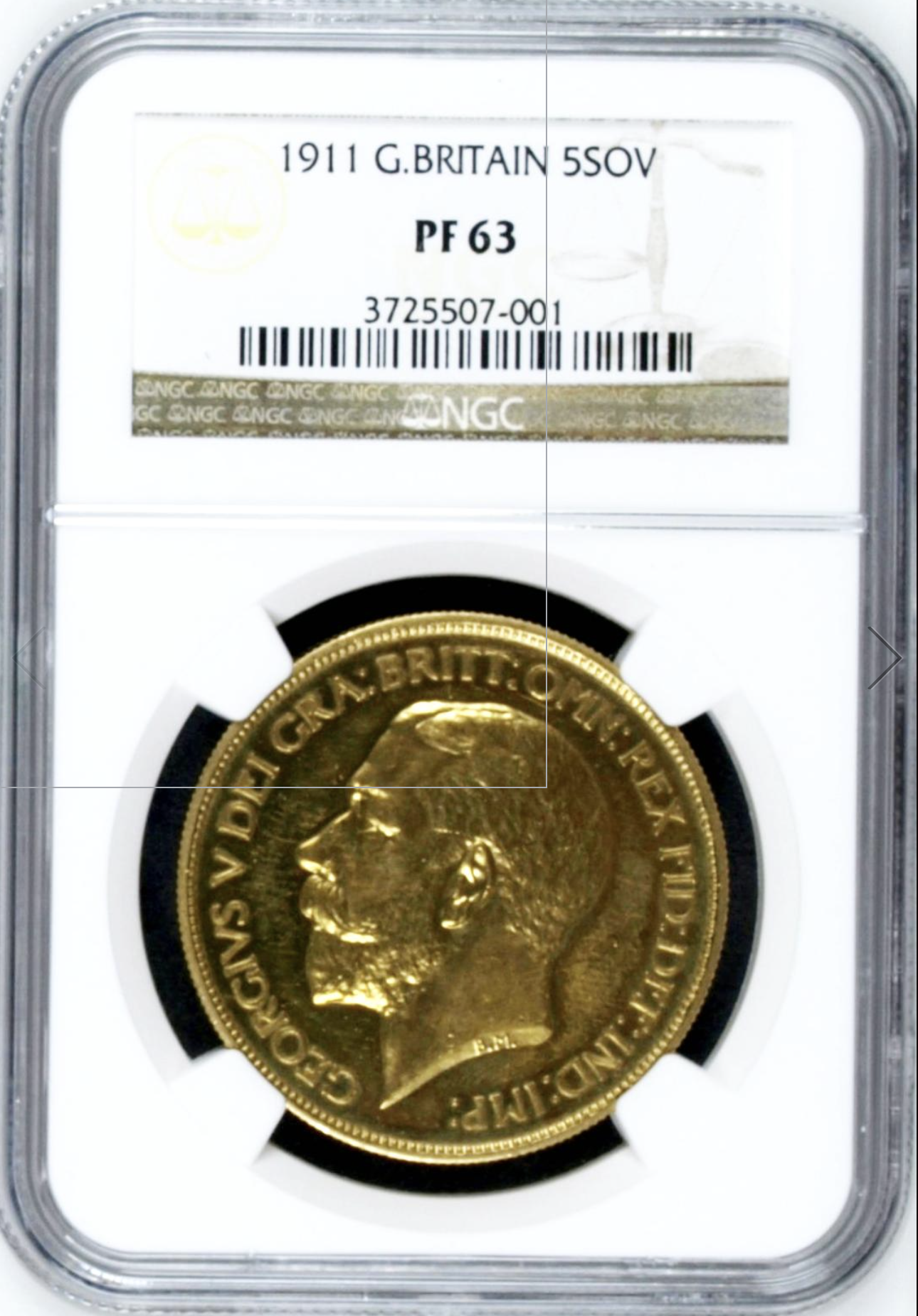 イギリス1911年ジョージ5世5ポンド金貨PF63 - PREMIUM GOLD COIN