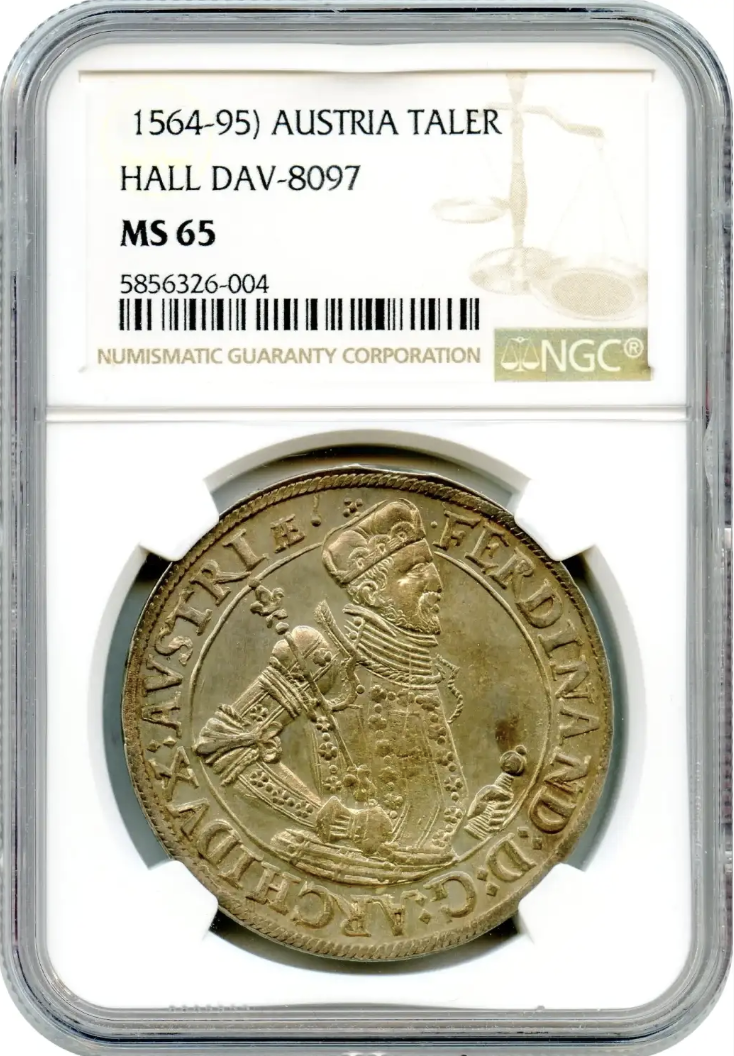 オーストリア1564-1595年フェルディナント2世 ターラー銀貨 NGC MS65